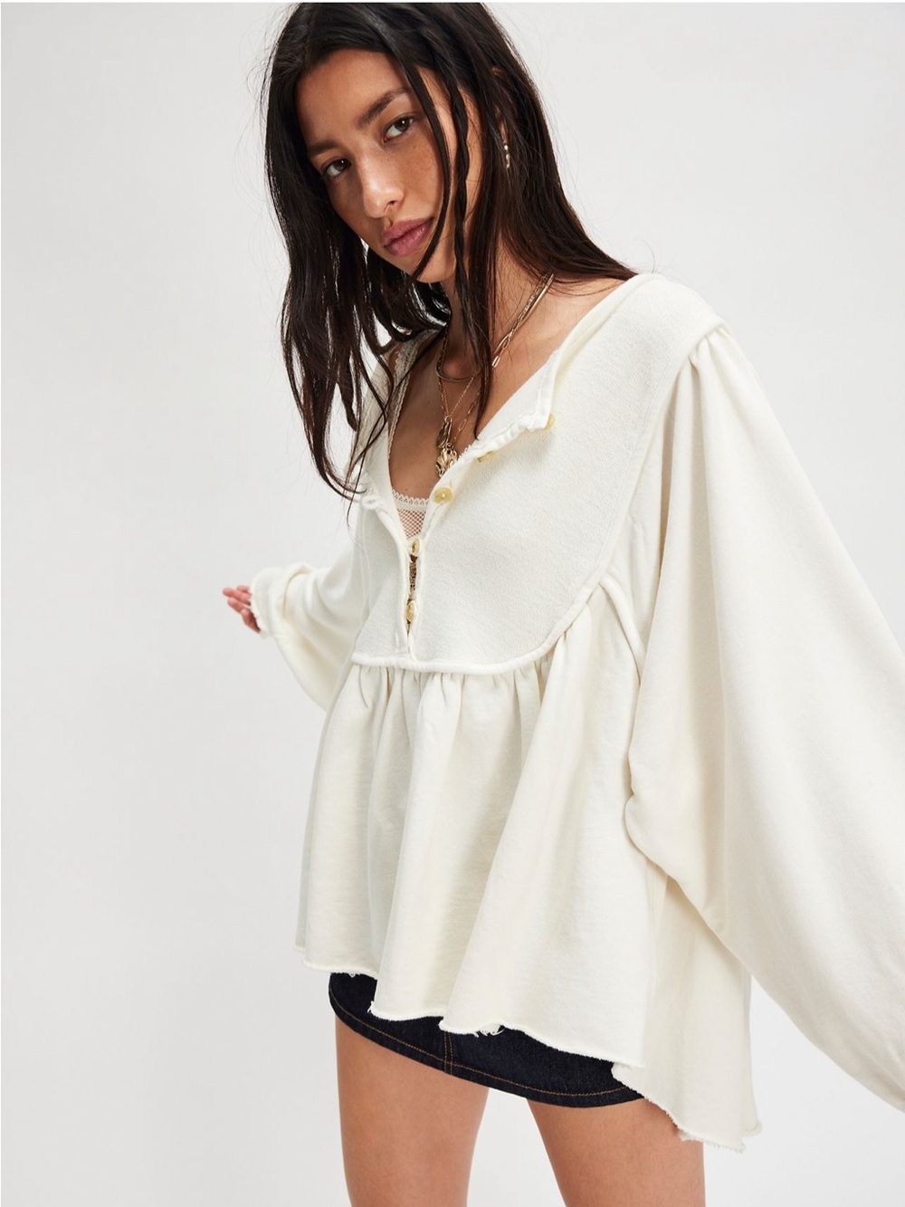 Free People About a Girl Pullover Sweatshirt in Alabastor - Picture 1 of 9